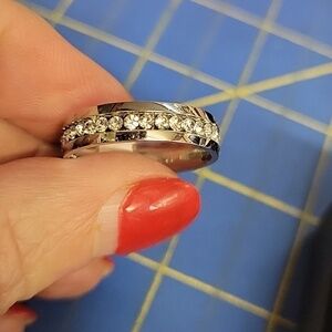 Rhinestone Faux Diamond Around Band Ring